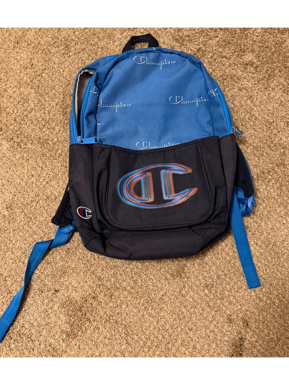 Champion Blue & Navy Logo Backpack School Gym Travel Bag